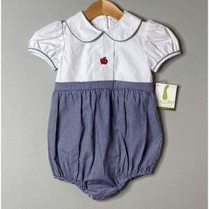 NWT ZUCCINI White/Navy Gingham Embroidered Apple Bubble Romper Girls 4T